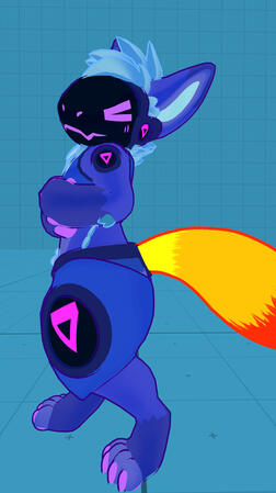 A indigo Jinxed protogen with a fiery tail.